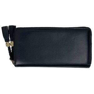 Gucci Black Leather Fringe Tassel Zip Around Wallet